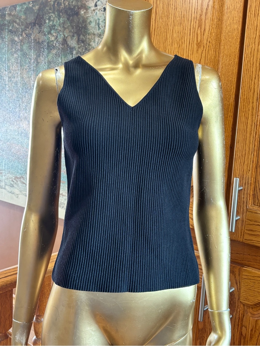 Rachel Zoe Black Ribbed V-Neck Tank